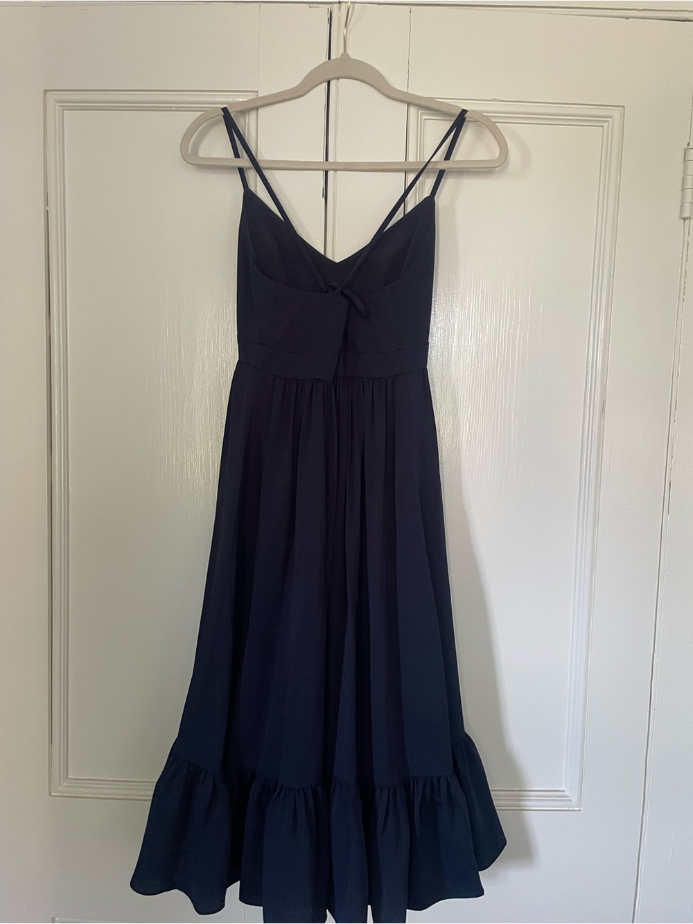 J. Crew Navy Spaghetti-Strap Midi Dress with Ruffle Hem